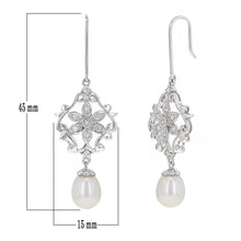 Load image into Gallery viewer, 14k White Gold 1/4ctw Diamond &amp; Pearl Drop Chandelier Earrings