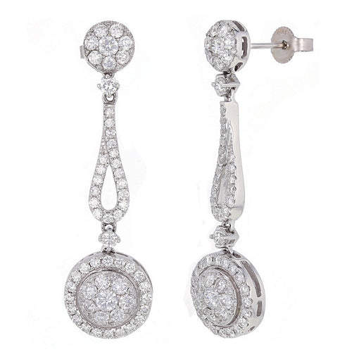14k White Gold 2.35ctw Diamond Cluster Drop Earrings