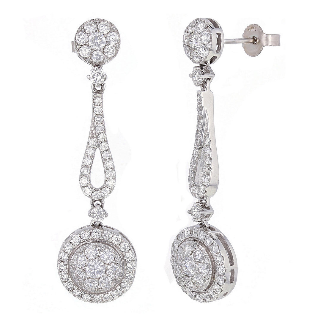 14k White Gold 2.35ctw Diamond Cluster Drop Earrings