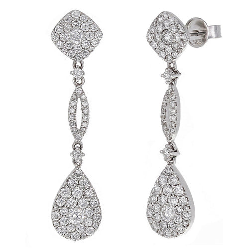 14k White Gold 1 3/4ctw Diamond Pear Dangle Earrings