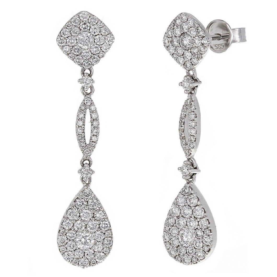 14k White Gold 1 3/4ctw Diamond Pear Dangle Earrings