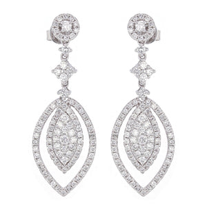 14k White Gold 2.35ctw Diamond Multi Dangle Drop Marquise Shape Earrings