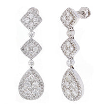 Load image into Gallery viewer, 14k White Gold 2.55ctw Diamond Cluster Triple Tier Dangle Earrings
