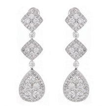 Load image into Gallery viewer, 14k White Gold 2.55ctw Diamond Cluster Triple Tier Dangle Earrings