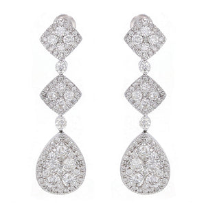 14k White Gold 2.55ctw Diamond Cluster Triple Tier Dangle Earrings