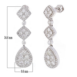 14k White Gold 2.55ctw Diamond Cluster Triple Tier Dangle Earrings