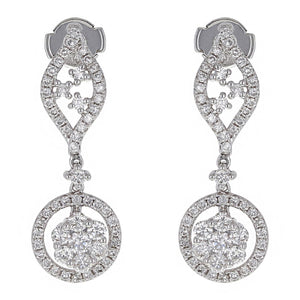 14k White Gold 1.69ctw Diamond Cluster Dangle Drop Earrings