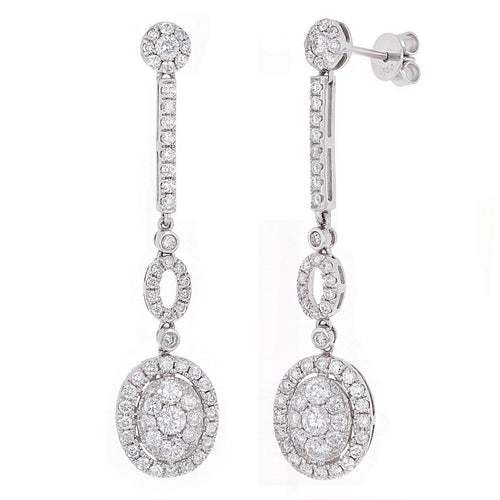 14k White Gold 2.49ctw Diamond Cluster Linear Drop Dangle Earrings