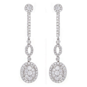 14k White Gold 2.49ctw Diamond Cluster Linear Drop Dangle Earrings