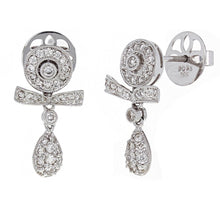Load image into Gallery viewer, 14k White Gold 0.72ctw Diamond Bow Ribbon Dangle Earrings
