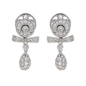 14k White Gold 0.72ctw Diamond Bow Ribbon Dangle Earrings