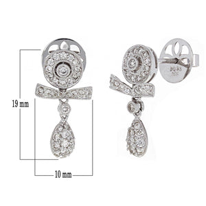 14k White Gold 0.72ctw Diamond Bow Ribbon Dangle Earrings