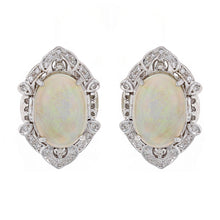 Load image into Gallery viewer, 14k White Gold 0.35ctw Diamond &amp; White Opal Omega Back Earrings