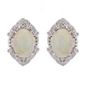 14k White Gold 0.35ctw Diamond & White Opal Omega Back Earrings