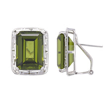 Load image into Gallery viewer, 14k White Gold 18ctw Emerald Cut Synthetic Peridot Greek Omega Back Earrings