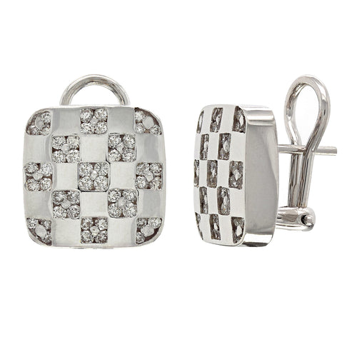 14k White Gold 1.82ctw Diamond Checkerboard Earrings w/Omega Backs