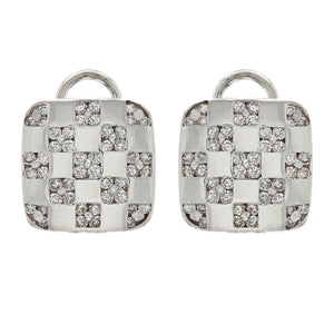 14k White Gold 1.82ctw Diamond Checkerboard Earrings w/Omega Backs