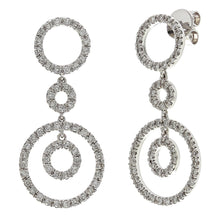 Load image into Gallery viewer, 18k Yellow &amp; White Gold 1.18ctw Diamond Eternity Circle Dangle Earrings