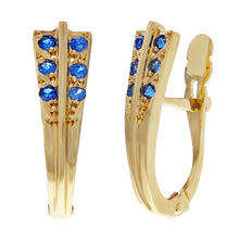 Load image into Gallery viewer, 14k Yellow Gold Blue Sparkling Crystal Hinge Hoop Huggie Earrings