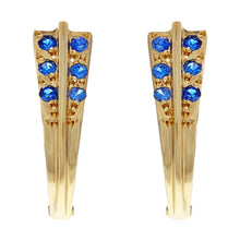 Load image into Gallery viewer, 14k Yellow Gold Blue Sparkling Crystal Hinge Hoop Huggie Earrings