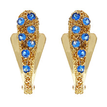 Load image into Gallery viewer, 14k Yellow Gold Blue Sparkling Crystal Pave Hinged Fashion Earrings