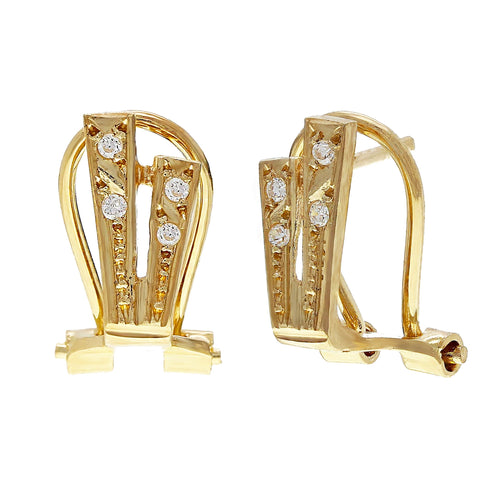 14k Yellow Gold Pave White Crystal Hinged Fashion Earrings