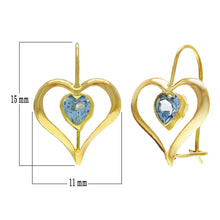 Load image into Gallery viewer, 14k Yellow Gold Blue Crystal Heart Dangle Kidney Wire Earrings