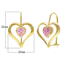 Load image into Gallery viewer, 14k Yellow Gold Pink Ice Crystal Heart Dangle Kidney Wire Earrings
