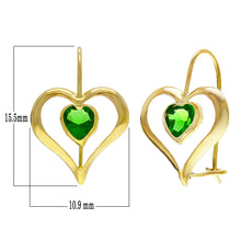 Load image into Gallery viewer, 14k Yellow Gold Vibrant Green Crystal Heart Dangle Earrings