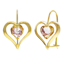 Load image into Gallery viewer, 14k Yellow Gold Lavender Crystal Heart Dangle Kidney Wire Earrings