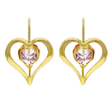 Load image into Gallery viewer, 14k Yellow Gold Lavender Crystal Heart Dangle Kidney Wire Earrings