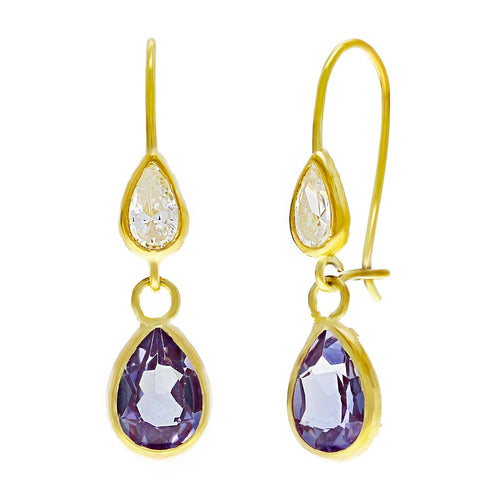 14k Yellow Gold Mystic Crystal Pear Dangle Earrings