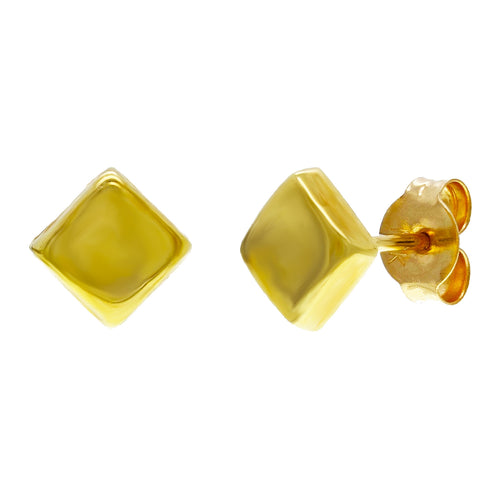 14k Yellow Gold Shiny Square Stud Earrings w/Post Friction Backs