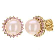 Load image into Gallery viewer, 14k Yellow Gold 11.50mm Pearl &amp; 1/3ctw Pink Sapphire Earrings