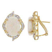 Load image into Gallery viewer, 14k Yellow Gold White Opal &amp; 1/4ctw Diamond Omega Back Earrings