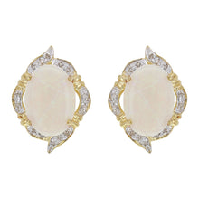 Load image into Gallery viewer, 14k Yellow Gold White Opal &amp; 1/4ctw Diamond Omega Back Earrings
