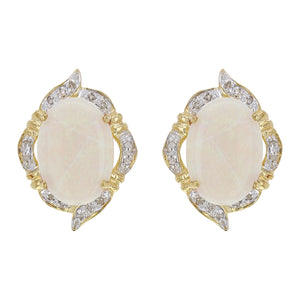 14k Yellow Gold White Opal & 1/4ctw Diamond Omega Back Earrings
