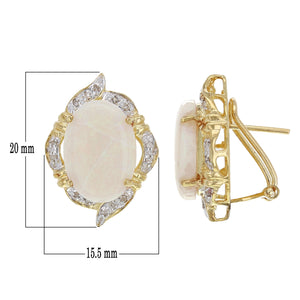 14k Yellow Gold White Opal & 1/4ctw Diamond Omega Back Earrings
