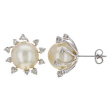 Load image into Gallery viewer, White Gold 12.50mm White Cultured Pearl &amp; 0.90ctw Diamond Earrings