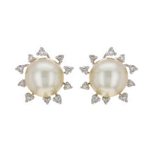 Load image into Gallery viewer, White Gold 12.50mm White Cultured Pearl &amp; 0.90ctw Diamond Earrings