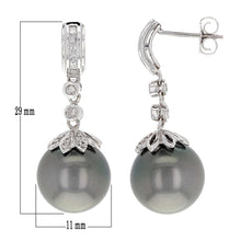 Load image into Gallery viewer, 14k White Gold 12.50mm Black Cultured Tahitian Pearl &amp; 1/4ctw Diamond Earrings