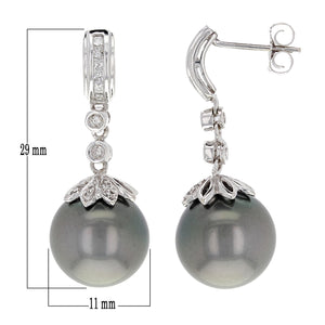 14k White Gold 12.50mm Black Cultured Tahitian Pearl & 1/4ctw Diamond Earrings