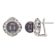 Load image into Gallery viewer, 18k Gold 9.50mm Black Cultured Tahitian Pearl &amp; 1.12ctw Diamond Stud Earrings