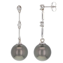 Load image into Gallery viewer, 14k White Gold 11.50mm Black Cultured Tahitian Pearl &amp; 0.10ctw Diamond Earrings