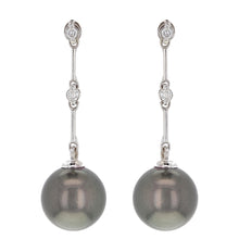 Load image into Gallery viewer, 14k White Gold 11.50mm Black Cultured Tahitian Pearl &amp; 0.10ctw Diamond Earrings