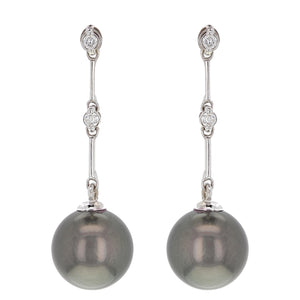 14k White Gold 11.50mm Black Cultured Tahitian Pearl & 0.10ctw Diamond Earrings