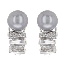 Load image into Gallery viewer, 14k White Gold 9.500mm Black Pearl &amp; 0.10ctw Diamond Drop Earrings