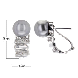 14k White Gold 9.500mm Black Pearl & 0.10ctw Diamond Drop Earrings