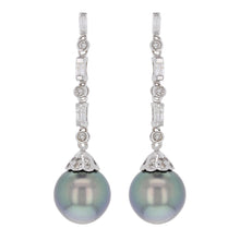 Load image into Gallery viewer, 14k White Gold 0.64ctw Diamond &amp; 11.50mm Black Cultured Tahitian Pearl Earrings
