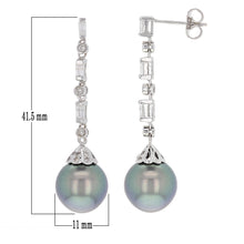 Load image into Gallery viewer, 14k White Gold 0.64ctw Diamond &amp; 11.50mm Black Cultured Tahitian Pearl Earrings